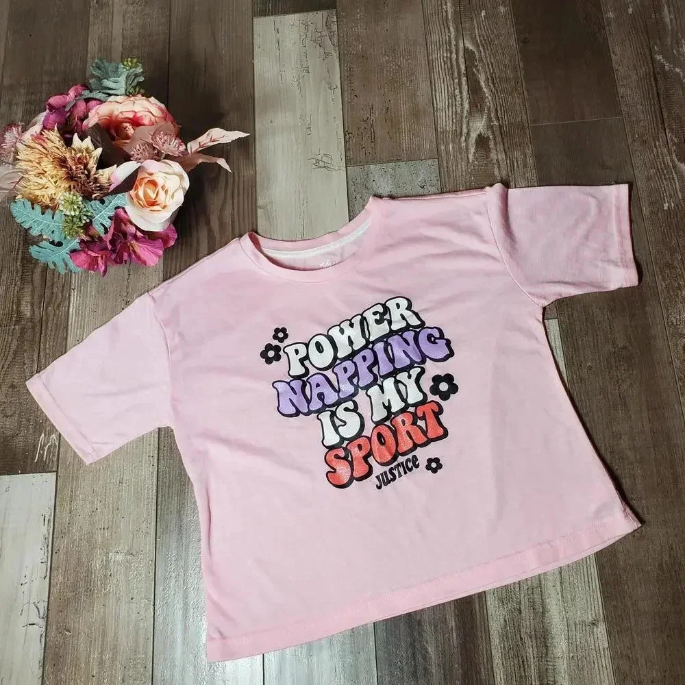 Justice Girls Pink Short Sleeve Sparkly Top Size 12/14 Large